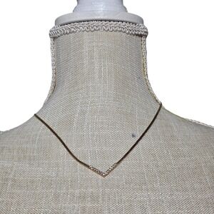 Avon V-Neck Necklace‎ Gold Tone Rhinestone Accent Delicate Chain 18 Inch
